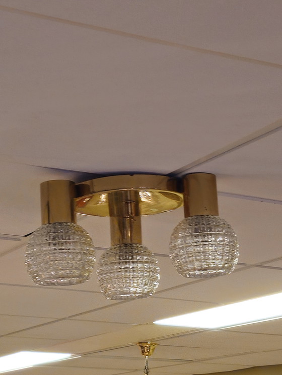 Image 1 of Vintage Brass Ceiling Light Ceiling Lamp Glass Limburg