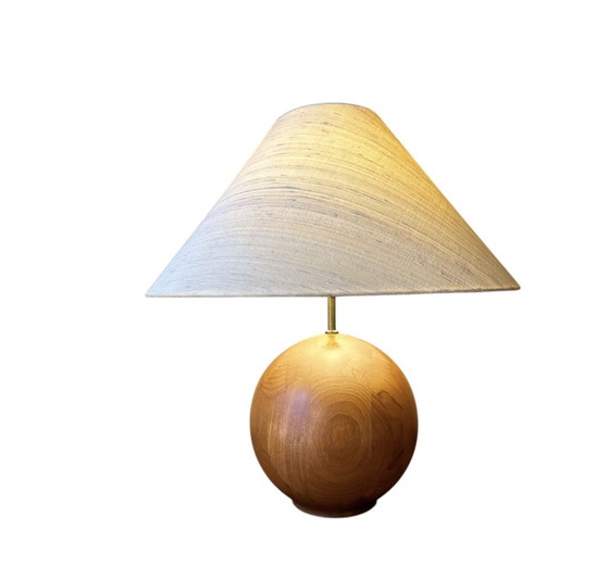 Image 1 of Vintage Solid Teak Round Shaped Ball Table Lamp, Sweden 1960s