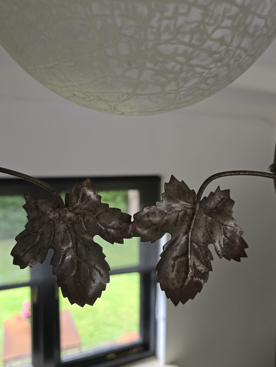 Image 1 of 🌿 Vintage Crackle-Glas & Smeedijzeren Hanglamp | Retro Statement Lamp