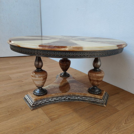 Table basse ronde vintage de style Régence avec plateau en marbre