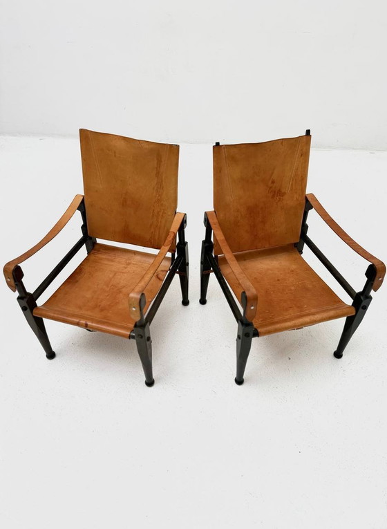 Image 1 of Set de 2 Fauteuils Safari en cuir et chêne de Wilhelm Kienzle pour Wohnbedarf, 1950Ern Jahre