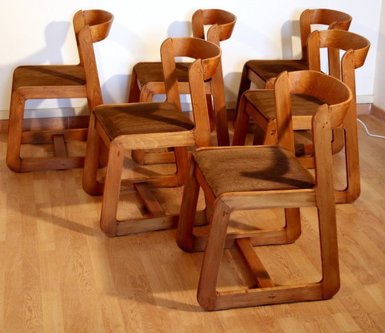 Image 1 of Chaises de salle à manger vintage Willy Rizzo pour Mario Sabot, velours marron, lot de 6, Italie années 1970