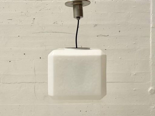 Suspension vintage en verre opalin cubique, années 1940