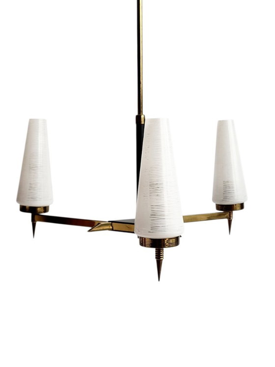 Image 1 of Lampadario in ottone e vetro 1960