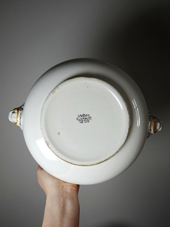 Image 1 of Large HB Choisy-le-Roi polychrome ironstone salad bowl "Elisabeth" early 20th century