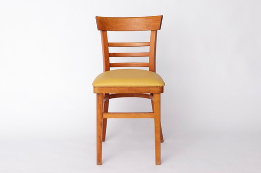 Chaise vintage en hêtre avec assise en faux cuir jaune - 1960s/1970s German Mid-Century Modern