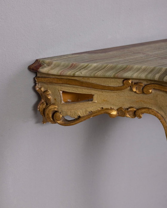 Image 1 of BAROQUE STYLE WALL CONSOLE IN GILDED WOOD AND ONYX, EARLY 20TH CENTURY