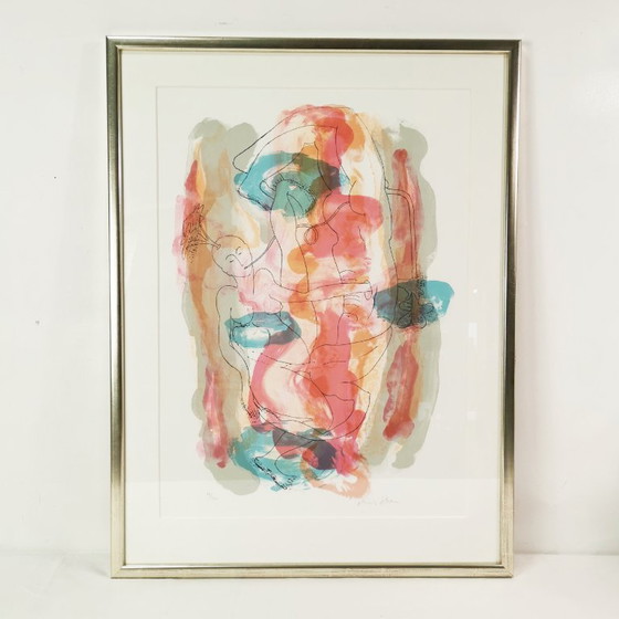 Kleurenlithografie, erotisch naakt, Doris Bloom, Denemarken, jaren 80., Kunst, Papier, Glas, Grijs (foto 14 van 14)