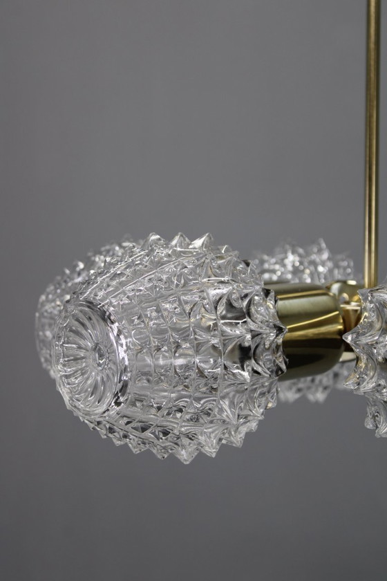 Image 1 of Mid Century Sputnik Brass Glass Chandelier, 1970s Czechoslovakia