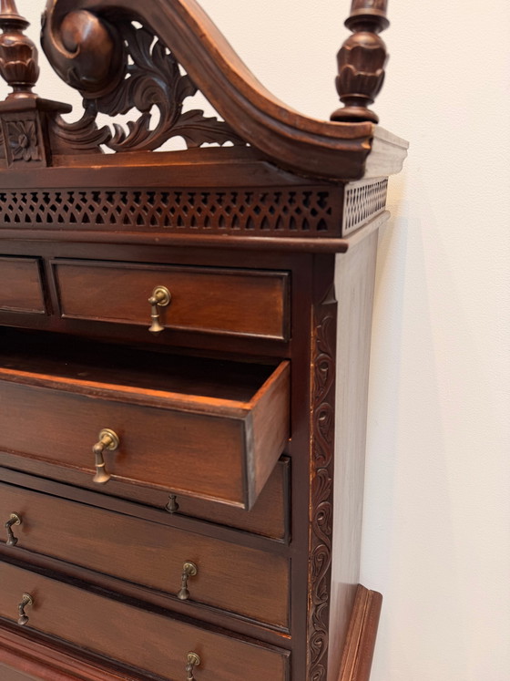 Image 1 of Antique Carved Mahogany Wellington Chest on Stand