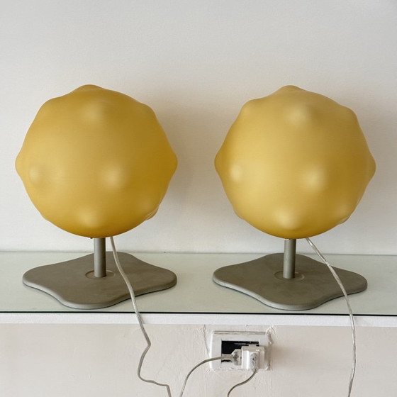 Pair of Lampoon Table Lamps by Foscarini Aldo Cibic, Satin Glass, Vintage Design (photo 9 of 10)