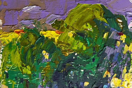 Image 1 of Original Oil Painting Summer Field Landscape Walking a cow in a field