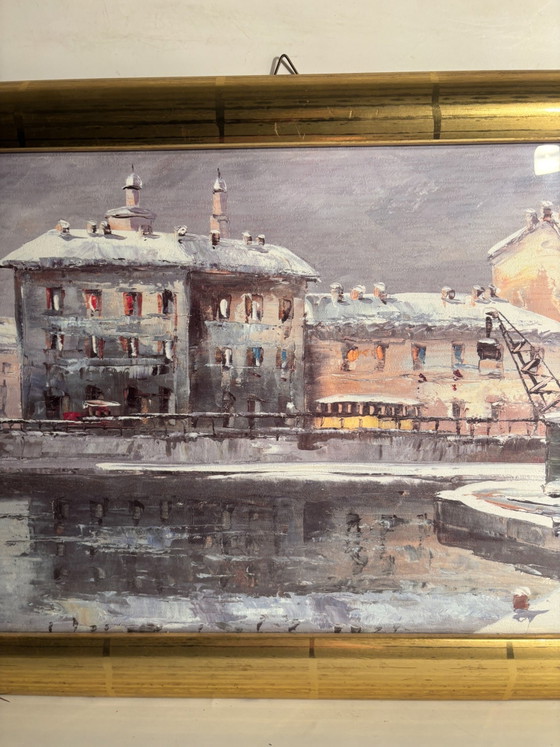 Oil Painting on Cardboard of a Canal in Milan by Eugenio Mantegani, 1980s – Paintings & Drawings (photo 3 of 9)