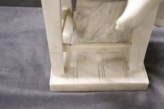 Image 1 of Child Gets off Chair, 19th Century Italian Marble Sculpture, Signed