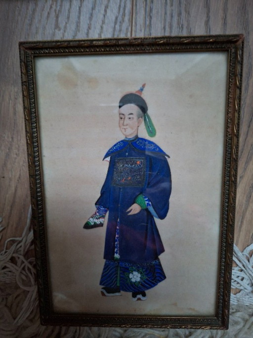 4 beautiful antique paintings rice paper, Canton, 1840