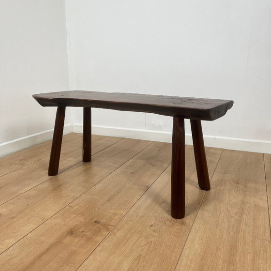 Image 1 of Rustic bench in solid elm, wabi sabi style, Mid-20th century.