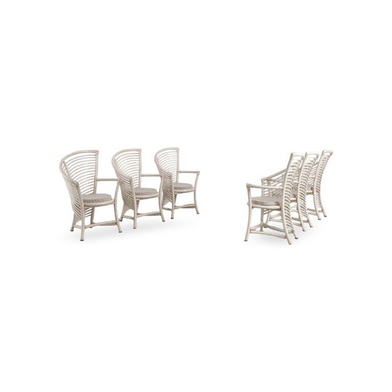 Image 1 of Set di 4 sedie Wickerwork Atelier Schütz, sedia di design del 1970, bambù