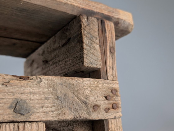 Image 1 of Antique Wood Stool, Wabi Sabi Style, Old Artisan Craftsmanship