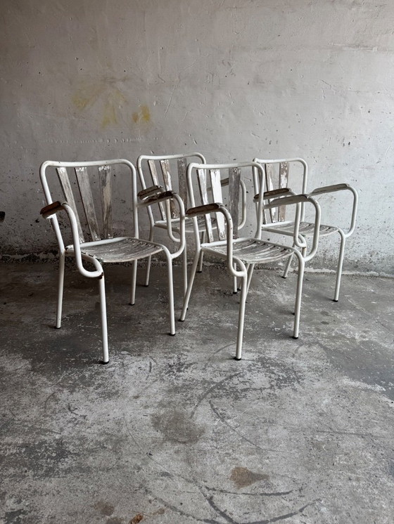 Image 1 of Set di 4 sedie da giardino in metallo vintage - Bianco invecchiato