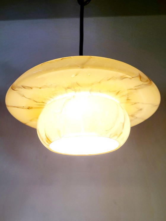 Image 1 of Uran- oder annagrüne Glaspendelleuchte, seltenes Modell, Scailmont, Art déco