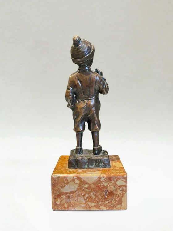 Image 1 of Bronzo antico firmato Schmidt-Felling – Giovane ragazzo – Scultura Belle Époque