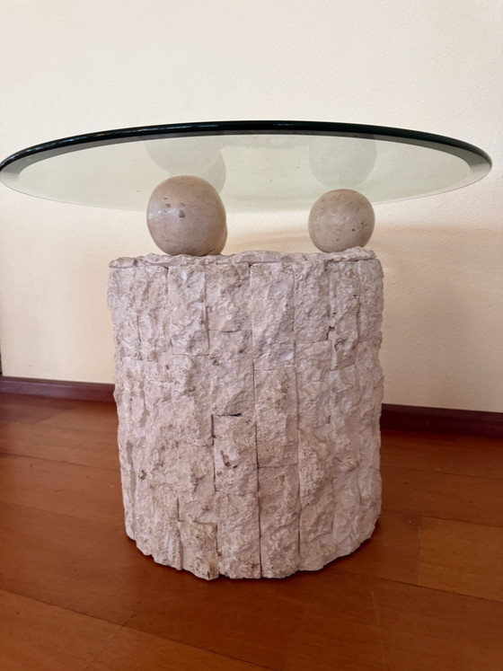 Vintage fossil stone coffee table Pierre Magnussen Ponte, Glass, Beige (photo 3 of 7)