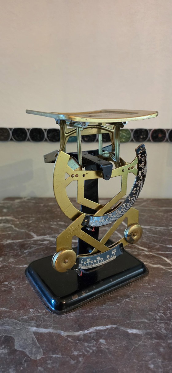 Bilancia di precisione vintage in metallo dorato e nero, Jakob Maul, Oggetti decorativi (foto 5 di 9)