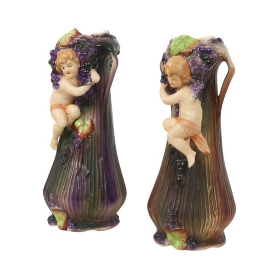 Image 1 of Art Nouveau Vases Putti Cherub