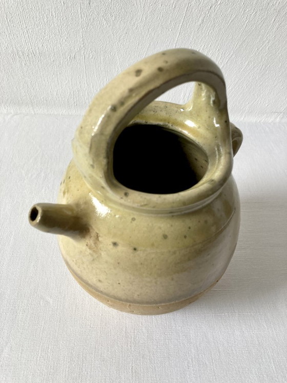 Antique small goatskin jug in ochre glazed stoneware – Vases, Ceramic (photo 4 of 9)