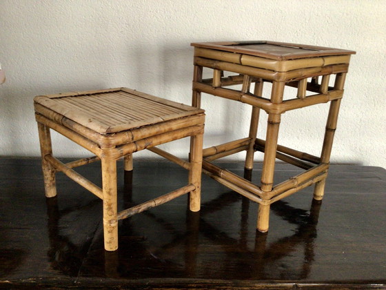 Image 1 of Set of 2 rattan side tables from the mid-20th century