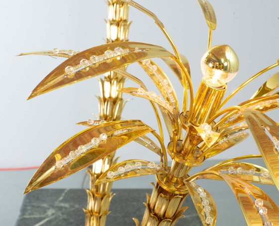 Image 1 of Italian Golden Palm Tree Floor Lamp with Three Sparkling Branches