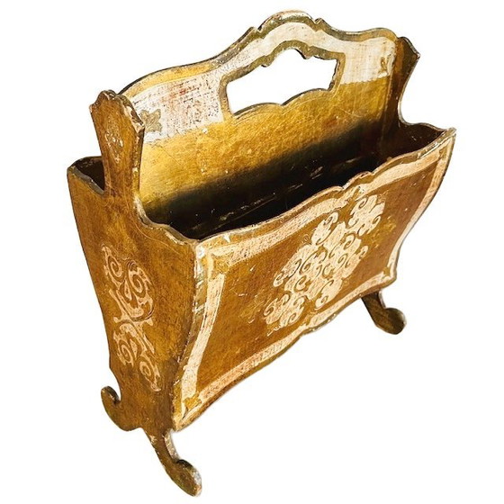 Image 1 of Vintage Florentine gold Hollywood Regency magazine rack 1970s