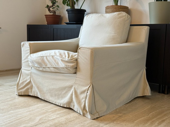 Image 1 of High-quality slipcover armchair with down cushion, beige country style