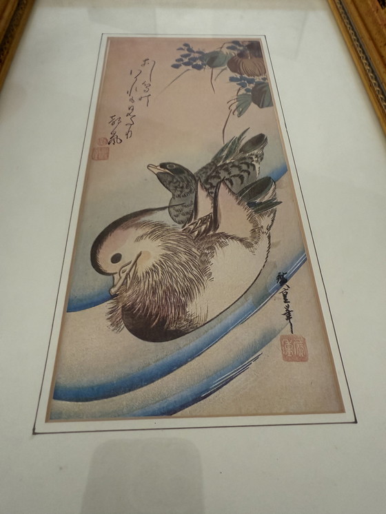 Image 1 of Coppia di stampe Hiroshige vintage con cornice - Arte giapponese su blocchi di legno