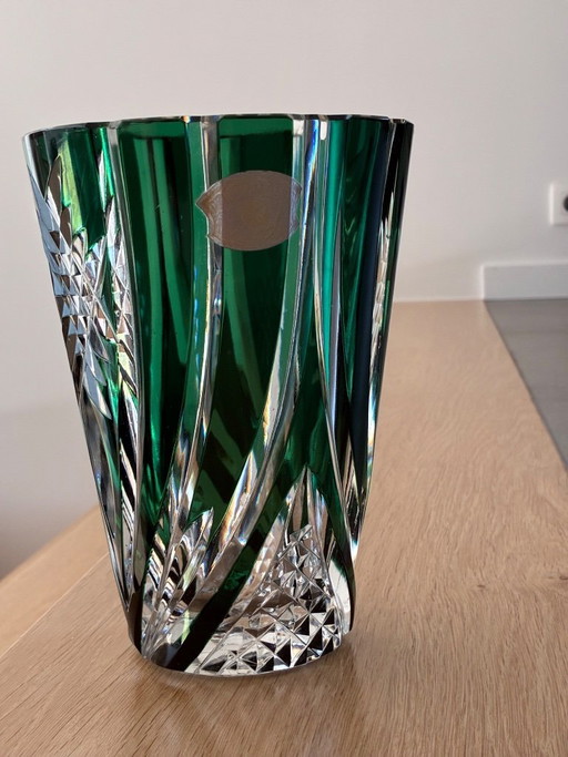 Val-Saint-Lambert vase, emerald-lined crystal, signed