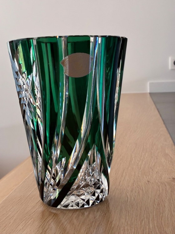 Image 1 of Val-Saint-Lambert vase, emerald-lined crystal, signed