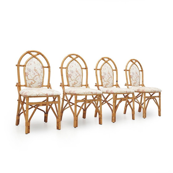 Image 1 of 4 Rattan and Fabric Chairs by Achille Ripamonti, 1980s