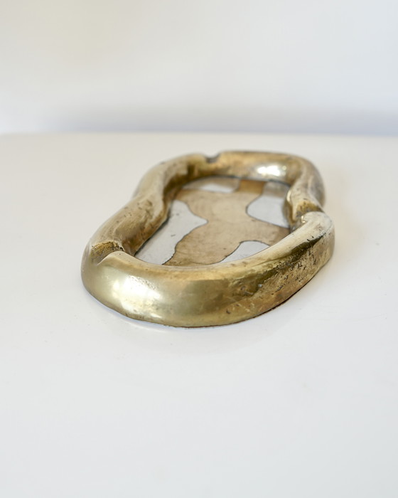 Image 1 of Asymmetrical Brass Ashtray / Pocket Scoop - Brutalist Design Signed David Marshall - 1980s