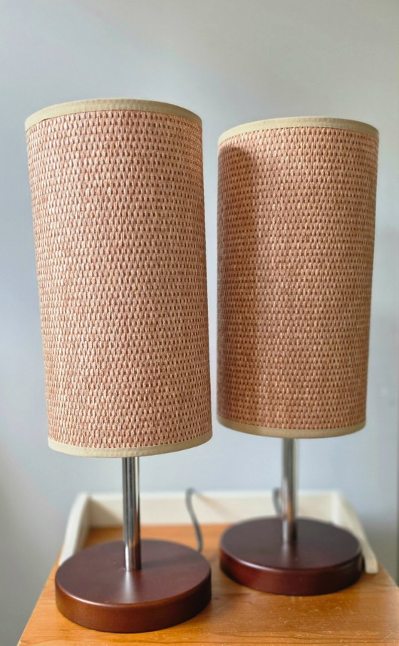 Tarogo W.561, table lamps with woven shades, Textile, Metal, Beige, Modern (photo 4 of 5)