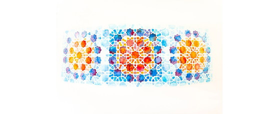 Image 1 of Original watercolor of a Moorish tile. Arabic tile painting. Geometric painting. Watercolor with a geometric motif.
