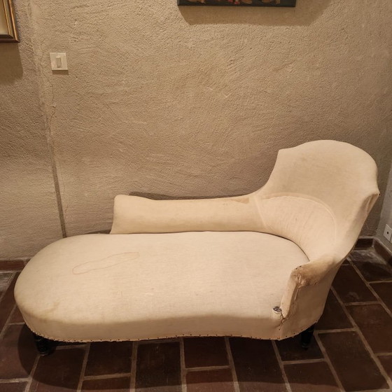 Antique Napoleon III period chaise longue, needing reupholstering / Wooden frame & turned legs – Textile (photo 4 of 10)