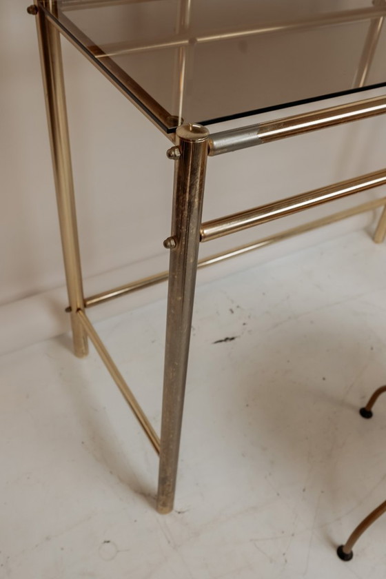 Image 1 of Vintage brass vanity table with stool