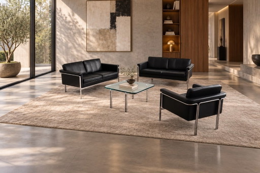 Horst Brüning Model 6912 Two Seater Sofas In Black Leather For Kill International, Germany 1967 – 2 zitsbanken
