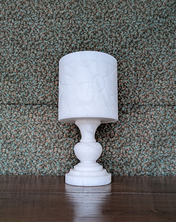 Vintage alabaster table lamp, 27 cm high, from 1 piece – Lighting, Stone (photo 3 of 7)