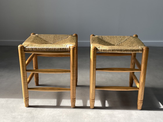 Image 1 of Ensemble de 2 tabourets en osier vintage des années 1960