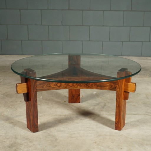 Vintage Brutalist coffee table – rosewood – 1970s – salontafels, Glass
