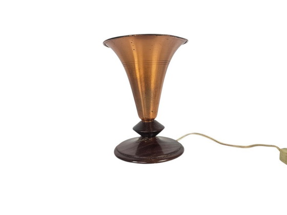 Image 1 of Art Deco - Tischlampe - Kupfer - Teakholz - 1950er Jahre