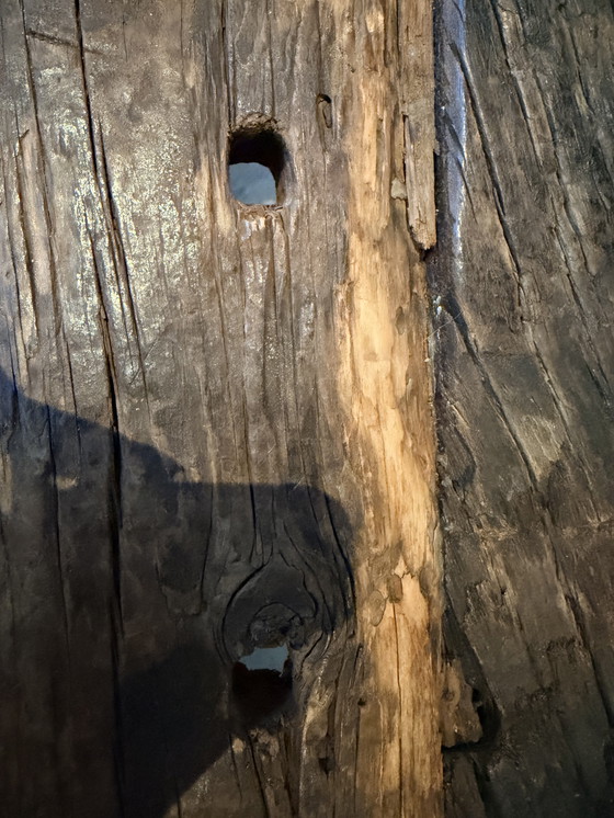 Image 1 of Wooden (ship's wood treated) dining table with stainless steel base