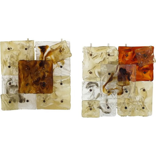 Par de lámparas de pared vintage patchwork de vidrio espacial Venini Italia 1970