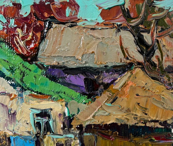 Image 1 of Original Oil Painting Summer Village Landscape First warm day
